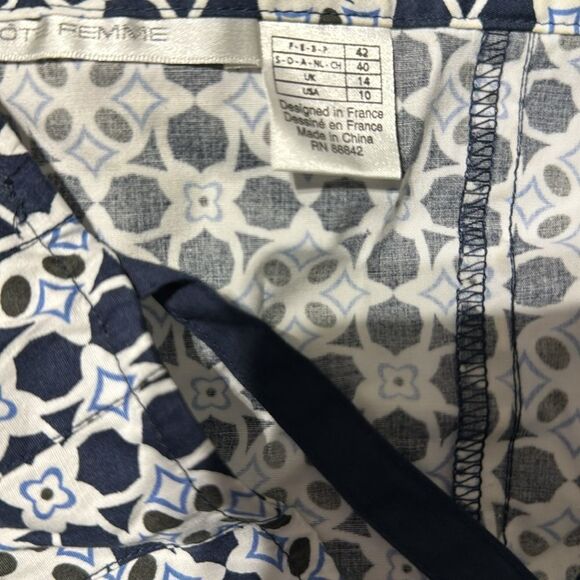 Cote Femme navy/white/blue print top, sz 10 - Picture 7 of 7